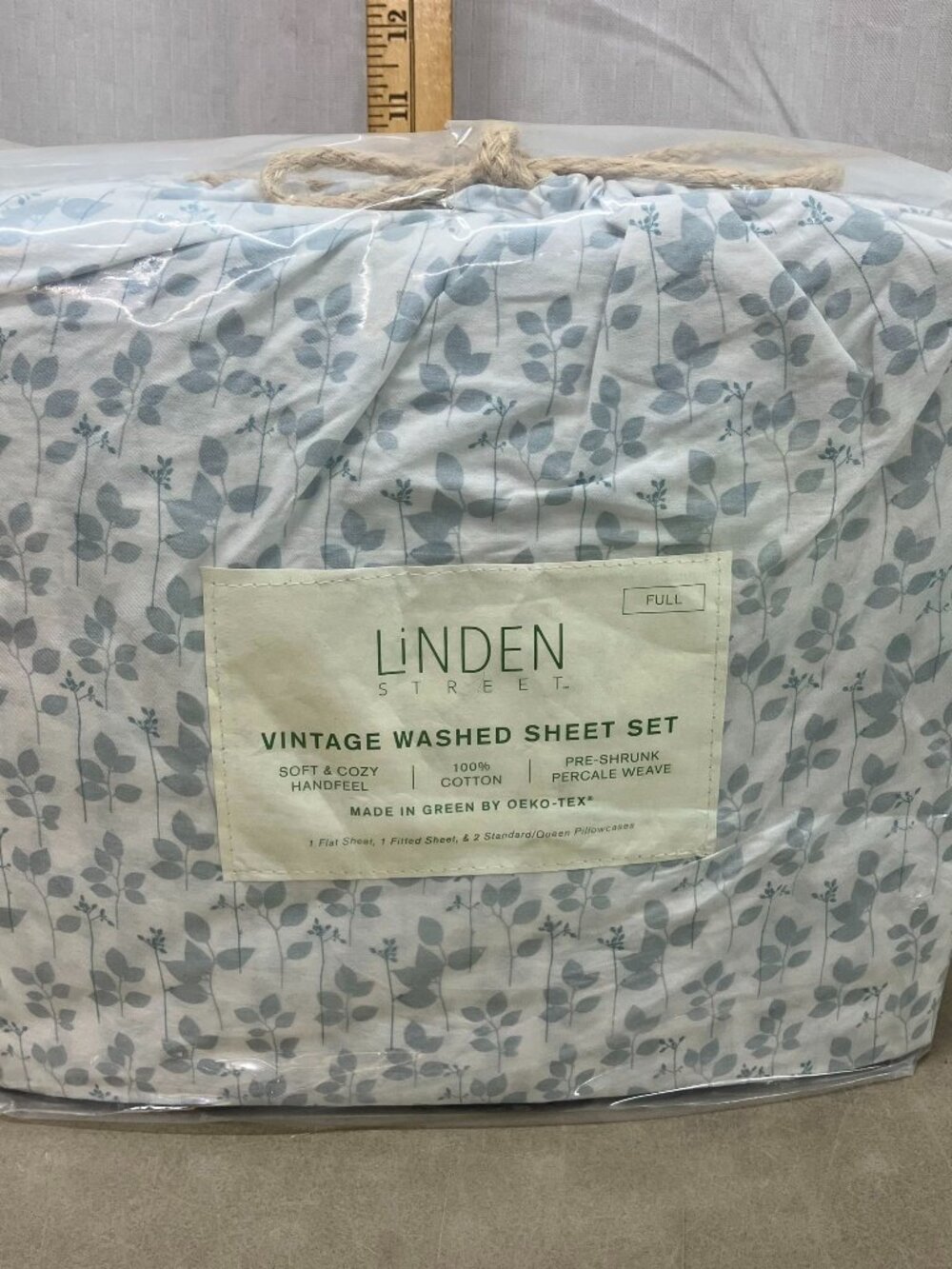 Linden Street Vintage Washed Sheet Set Full Blue/Gray 100% Cotton
